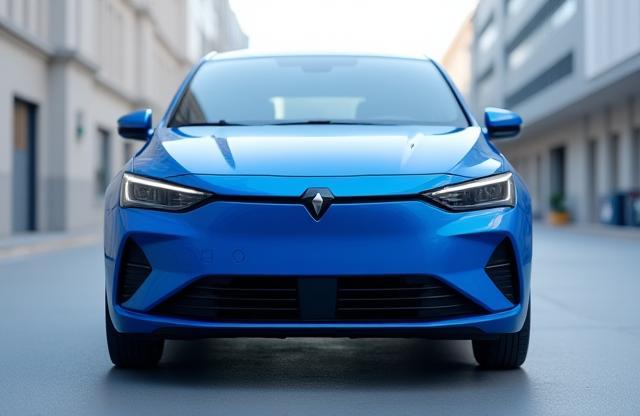 Front view of a new 2024 compact hatchback in blue