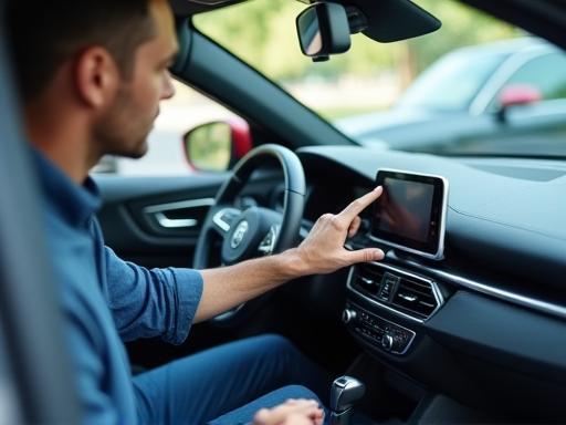 Reviewer inspecting a car interior